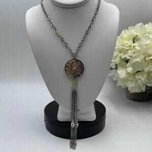 Chico’s Mixed Metal Tassel Faux Watch Face Clock Pendant‎ Y Necklace  New